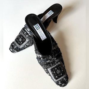 Vintage Arnold Churgin Silk Beaded Mule Size 4 1/2 (fits like size 5)